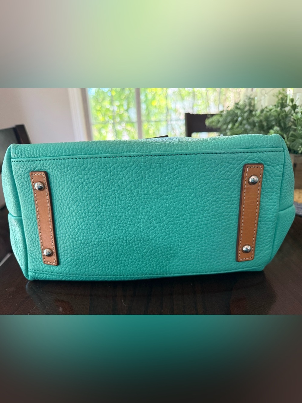 Dooney & Bourke Turquoise Pebbled Leather Shoulder Hobo bag w/ Tan Trim Tassel - Picture 7 of 16